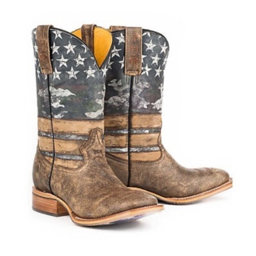 Tin Haul American Woman Patriotic Flag Square Toe Western Boots Brown Womens 6.5
